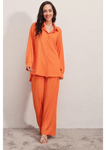 Kadın Oranj Oversize Alt-Üst Ikili Örme Takım HZL23W-BD158581