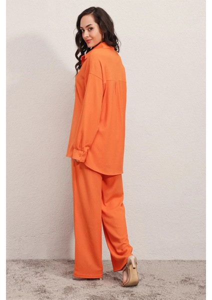 Kadın Oranj Oversize Alt-Üst Ikili Örme Takım HZL23W-BD158581