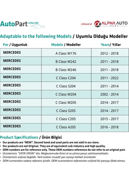 Mercedes A Class W176 Için Mazot Geri Dönüş Hortumu-Euro 5- Uzun