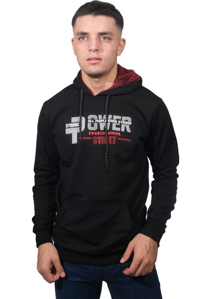 Erkek Power Siyah Kapüşonlu SWEATSHIRT-202