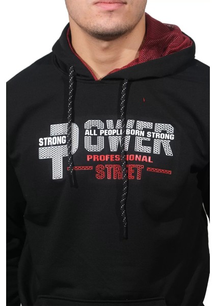 Erkek Power Siyah Kapüşonlu SWEATSHIRT-202