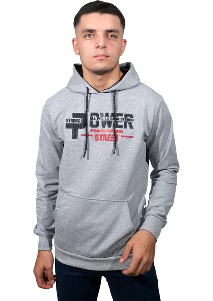 Erkek Power Gri Kapüşonlu Sweatshirt -203
