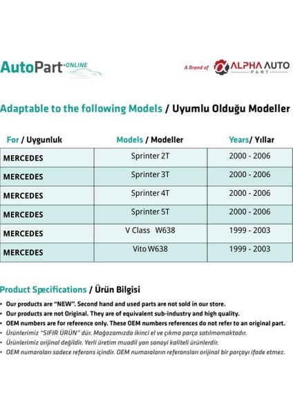 Alpha Auto Part Mercedes Sprinter, Vito Için Dizel Yakıt Ara Hortumu