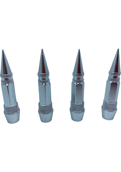 Sivri Sibop Kapağı Mermi Sibop Kapağı Araba Motosiklet Bisiklet Metal 4 Lü Set Gümüş Krom