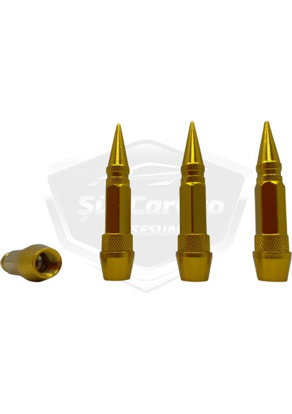 Sivri Sibop Kapağı Mermi Sibop Kapağı Araba Motosiklet Bisiklet Metal 4 Lü Set Altın Sarı