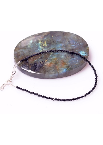 Siyah Spinel Taşı Gümüş Bileklik - 2 mm