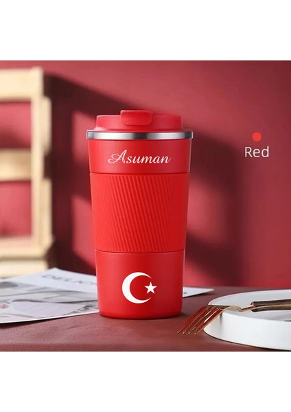 Hediyelik Kişiye Özel İsim Baskılı Çelik Termos Termos Mug Kupa Kırmızı (500 ml )