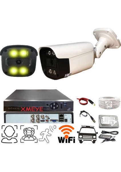 1 Kameralı Araç Yüz ve İnsan Tanımalı Hareket Algılayan 5 Mp Lens 1080P Gece Renkli Gösteren Metal Kasa Güvenlik Kamerası Seti BS2404W