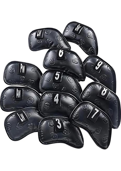 12 Adet Golf Kulübü Demir Kafa Kapağı Kulüp Ekipmanı Kafatası Baskı Başlıklar Siyah (Yurt Dışından)