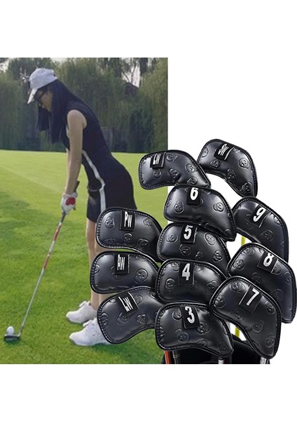 12 Adet Golf Kulübü Demir Kafa Kapağı Kulüp Ekipmanı Kafatası Baskı Başlıklar Siyah (Yurt Dışından) fiyatları