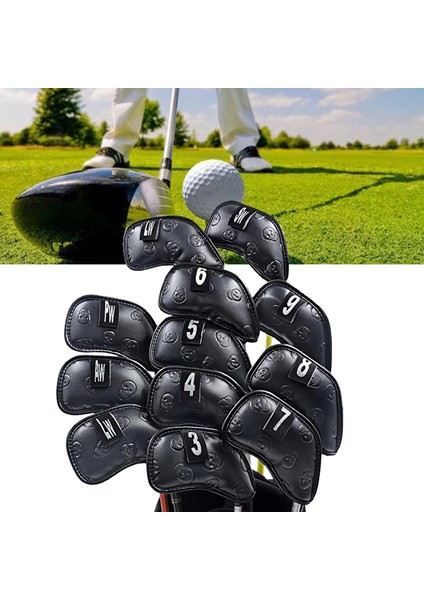 12 Adet Golf Kulübü Demir Kafa Kapağı Kulüp Ekipmanı Kafatası Baskı Başlıklar Siyah (Yurt Dışından) modelleri