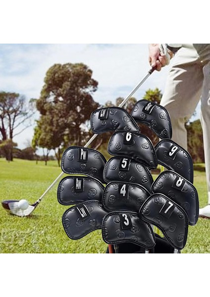 12 Adet Golf Kulübü Demir Kafa Kapağı Kulüp Ekipmanı Kafatası Baskı Başlıklar Siyah (Yurt Dışından) fırsatları