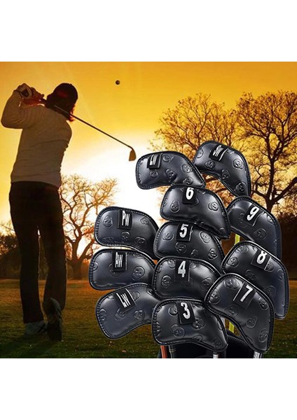 12 Adet Golf Kulübü Demir Kafa Kapağı Kulüp Ekipmanı Kafatası Baskı Başlıklar Siyah (Yurt Dışından) indirimleri