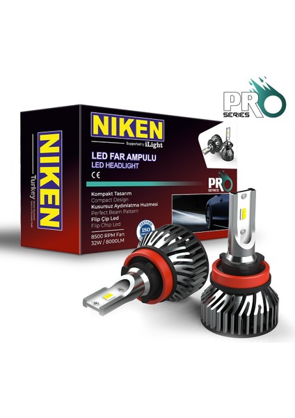 H8 led xenon far aydınlatma seti şimşek etkili niken pro 6400lm