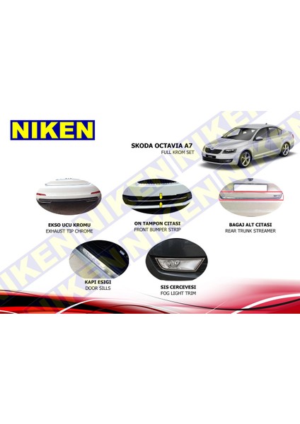 Skoda octavia krom nikelaj kaplama seti komple a7 2013 /20