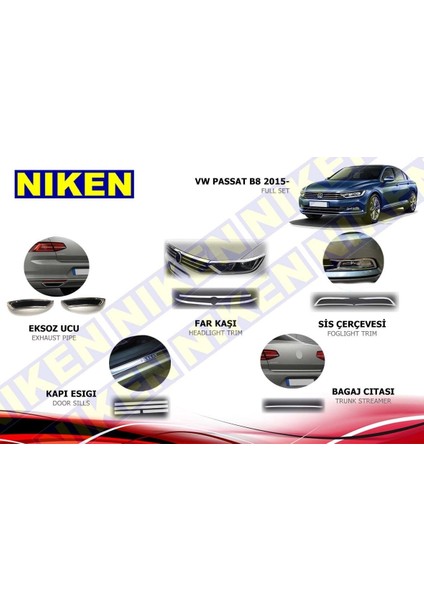 Vw passat b8 krom nikelaj seti 12 parça 2015+