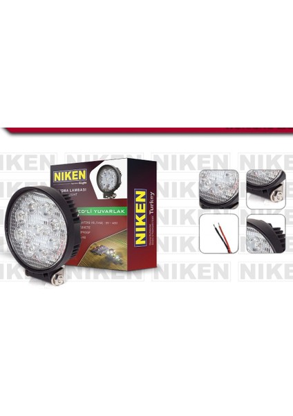 Çalışma lambası ledli yuvarlak 22-27w 9 ledli niken