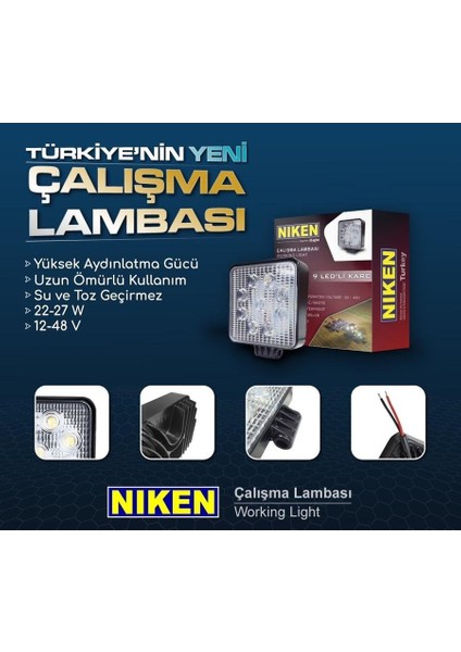 Çalışma lambası ledli kare 22-27w 16 ledli niken