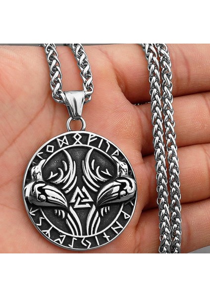 Çift Taraflı Kullanım Iskandinav Mitoloji Huginn ve Muninn Raven Kuş -Viking Kolye