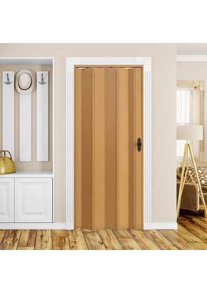 72 x 215 Meşe Renk Camsız Pvc Akordiyon Katlanır Kapı - Frnakmodel-04