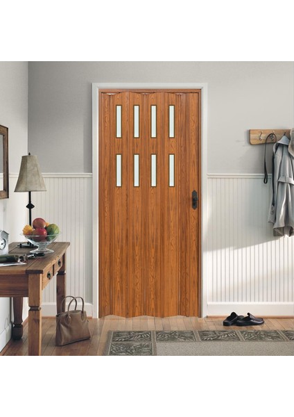 102 x 215 Ceviz Renk Camlı Pvc Akordiyon Katlanır Kapı - Frnakmodel-50