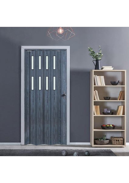 130 x 215 Antrasit Renk Camlı Pvc Akordiyon Katlanır Kapı - Frnakmodel-57