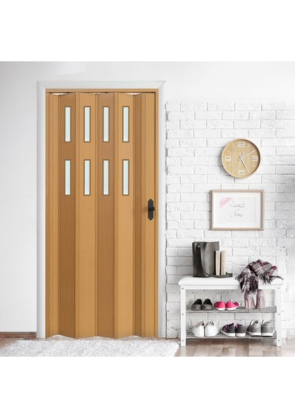 130 x 215 Meşe Renk Camlı Pvc Akordiyon Katlanır Kapı - Frnakmodel-59