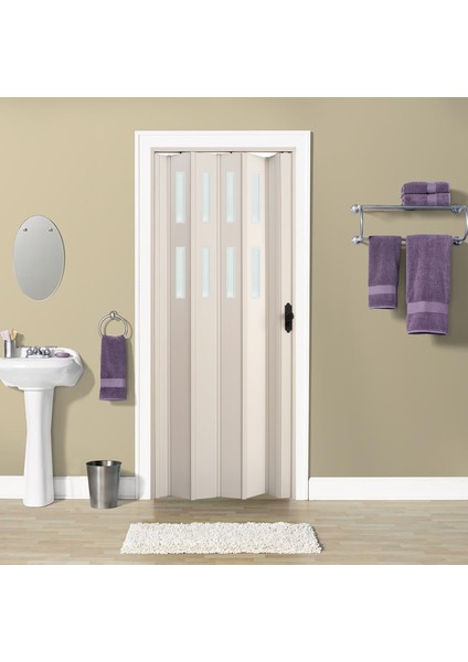 160 x 215 Beyaz Renk Camlı Pvc Akordiyon Katlanır Kapı - Frnakmodel-68
