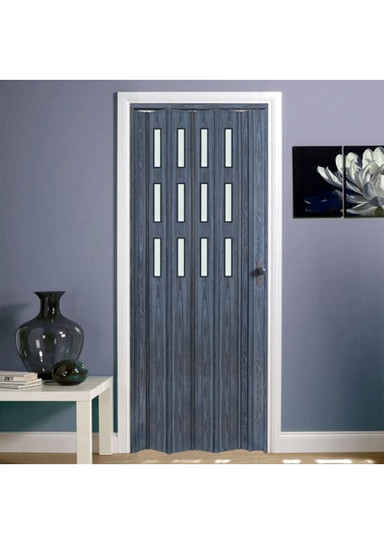 145 x 215 Antrasit Renk Camlı Pvc Akordiyon Katlanır Kapı - Frnakmodel-97