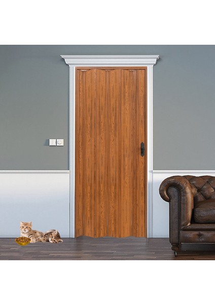 102 x 230 Ceviz Renk Camsız Pvc Akordiyon Katlanır Kapı - Frnakmodel-120