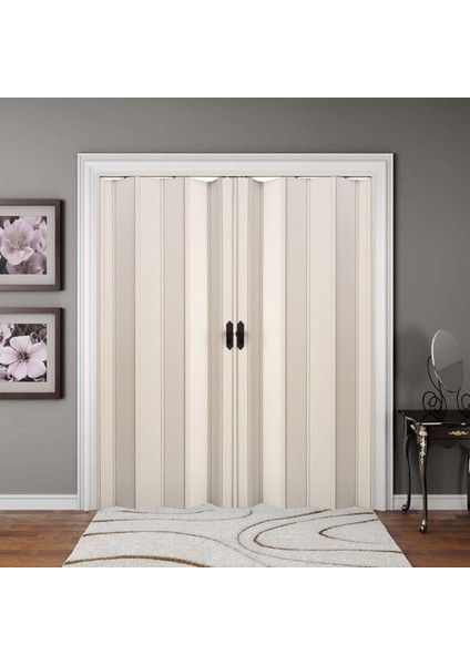 170 x 215 Beyaz Renk Camsız Çift Açılım Pvc Akordiyon Katlanır Kapı - Frnakmodel-148