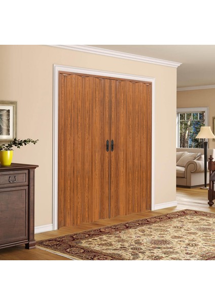 170 x 215 Ceviz Renk Camsız Çift Açılım Pvc Akordiyon Katlanır Kapı - Frnakmodel-150