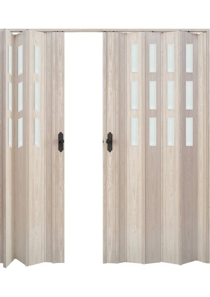 170 x 215 Akçaağaç Renk Camlı Çift Açılım Pvc Akordiyon Katlanır Kapı - Frnakmodel-151 modelleri
