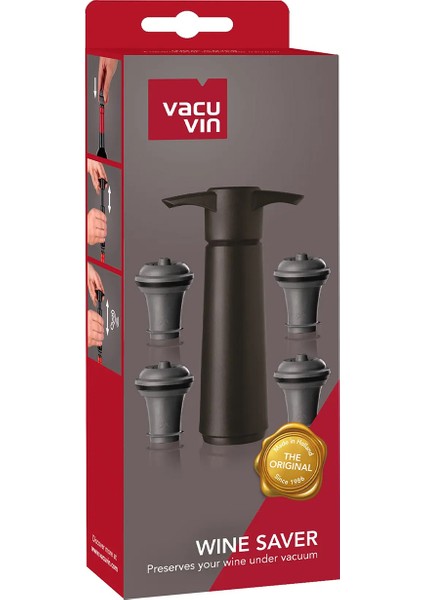 Vacu Vin Şarap Vakum Seti / Siyah (1 Pompa 4 Tıpa)