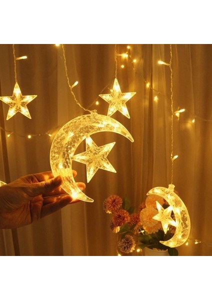 Ay Yıldız Perde LED Işık Dekorasyon Süsleme 8 Fonksiyonlu Fişli 4 Mevsim Işıklandırma Günışığı fiyatları
