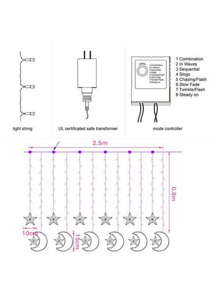 Ay Yıldız Perde LED Işık Dekorasyon Süsleme 8 Fonksiyonlu Fişli 4 Mevsim Işıklandırma Günışığı indirimleri