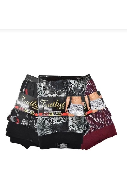 0119 Erkek Desenli Likralı Boxer 12 Li