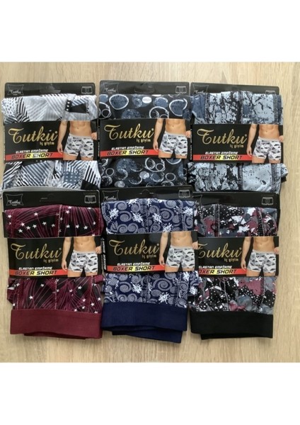 0119 Erkek Desenli Likralı Boxer 12 Li