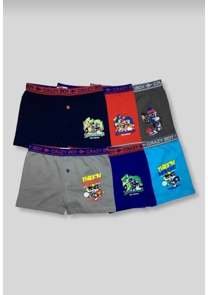 0253 Tutku Çocuk Elestan Baskılı Boxer 6 Lı