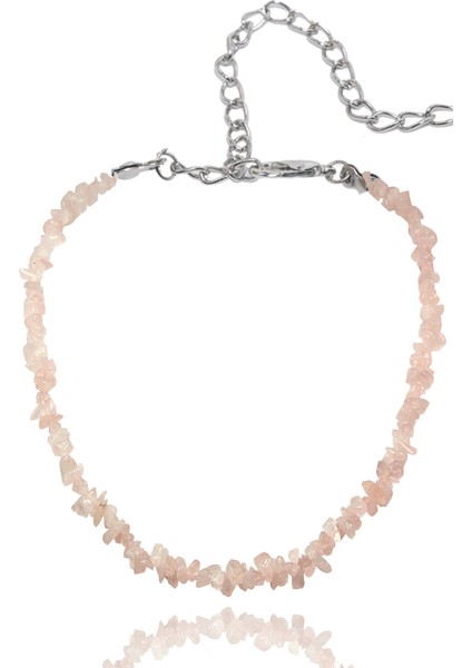 Sertifikalı Doğal Açık Pembe Kuvars Kırık Taşlı Kolye