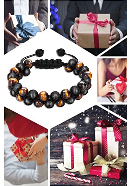 Sertifikalı Yüksek Kalite Doğal Kaplan Gözü Lav Taşı Doğal Taş Bileklik fırsatları