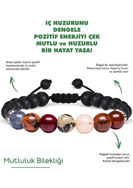 Mutluluk Iç Huzur Pozitif Enerji Doğal Taş Tılsım Bilekliği Akik Mercan Kalsit Jasper Oniks Taşı