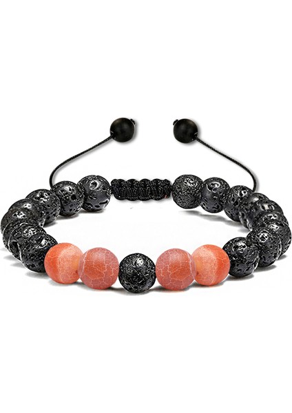 Sertifikalı Doğal Turuncu Buz Akik Taşı Volkan Lav Taşı Doğal Taş Bileklik Seti
