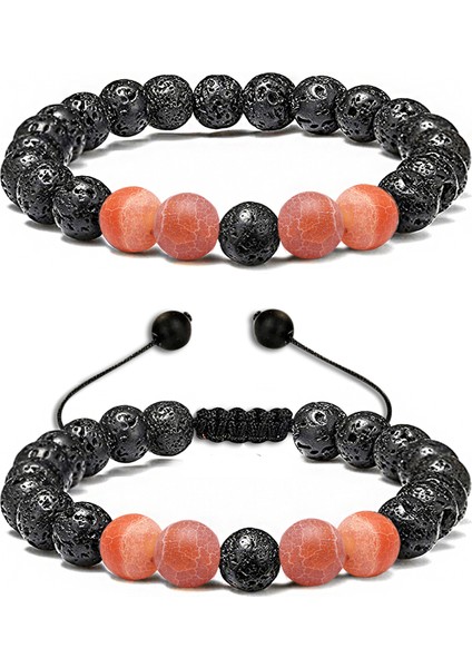 Sertifikalı Doğal Turuncu Buz Akik Taşı Volkan Lav Taşı Doğal Taş Bileklik Seti fiyatları