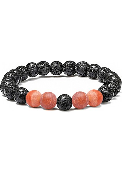 Sertifikalı Doğal Turuncu Buz Akik Taşı Volkan Lav Taşı Doğal Taş Bileklik Seti modelleri