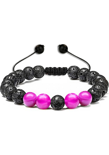 Sertifikalı Doğal Pembe Akik Lav Taşı Doğal Taş Bileklik Seti