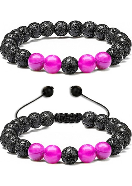 Sertifikalı Doğal Pembe Akik Lav Taşı Doğal Taş Bileklik Seti fiyatları