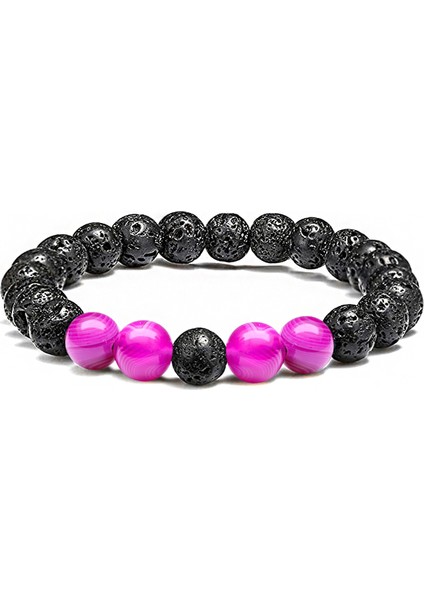 Sertifikalı Doğal Pembe Akik Lav Taşı Doğal Taş Bileklik Seti modelleri