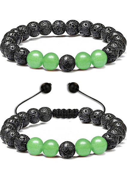Sertifikalı Doğal Aventurin Volkan Lav Taşı Doğal Taş Bileklik Seti