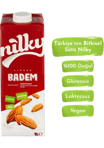 Badem Sütü Glütensiz Bitkisel Bazlı Laktosuz Vegan 1 lt